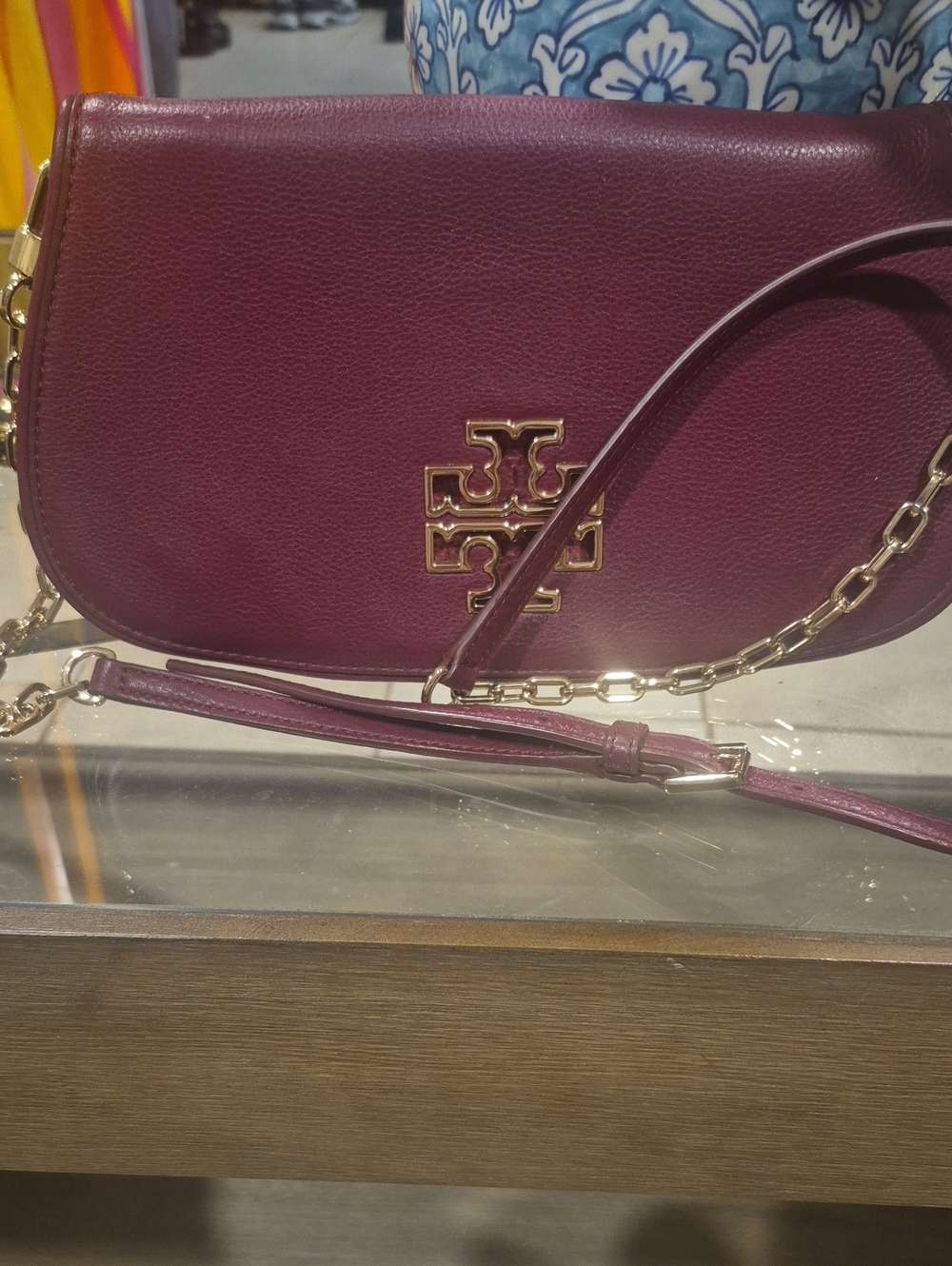 Tory Burch Plum Leather Crossbody with Gold Logo